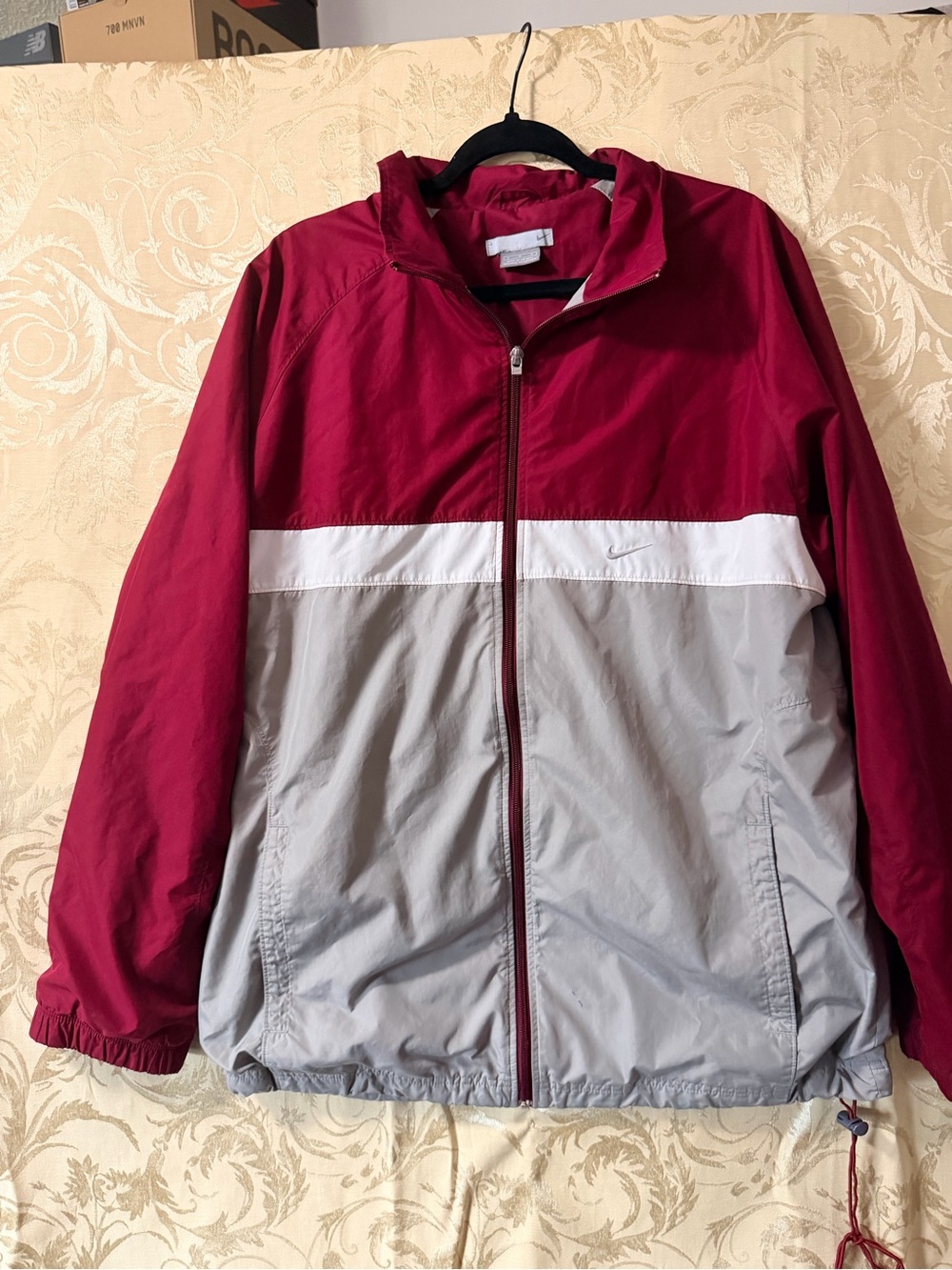 Nike Red and Light Gray Colorblock Windbreaker Jacket & Track Pants Set